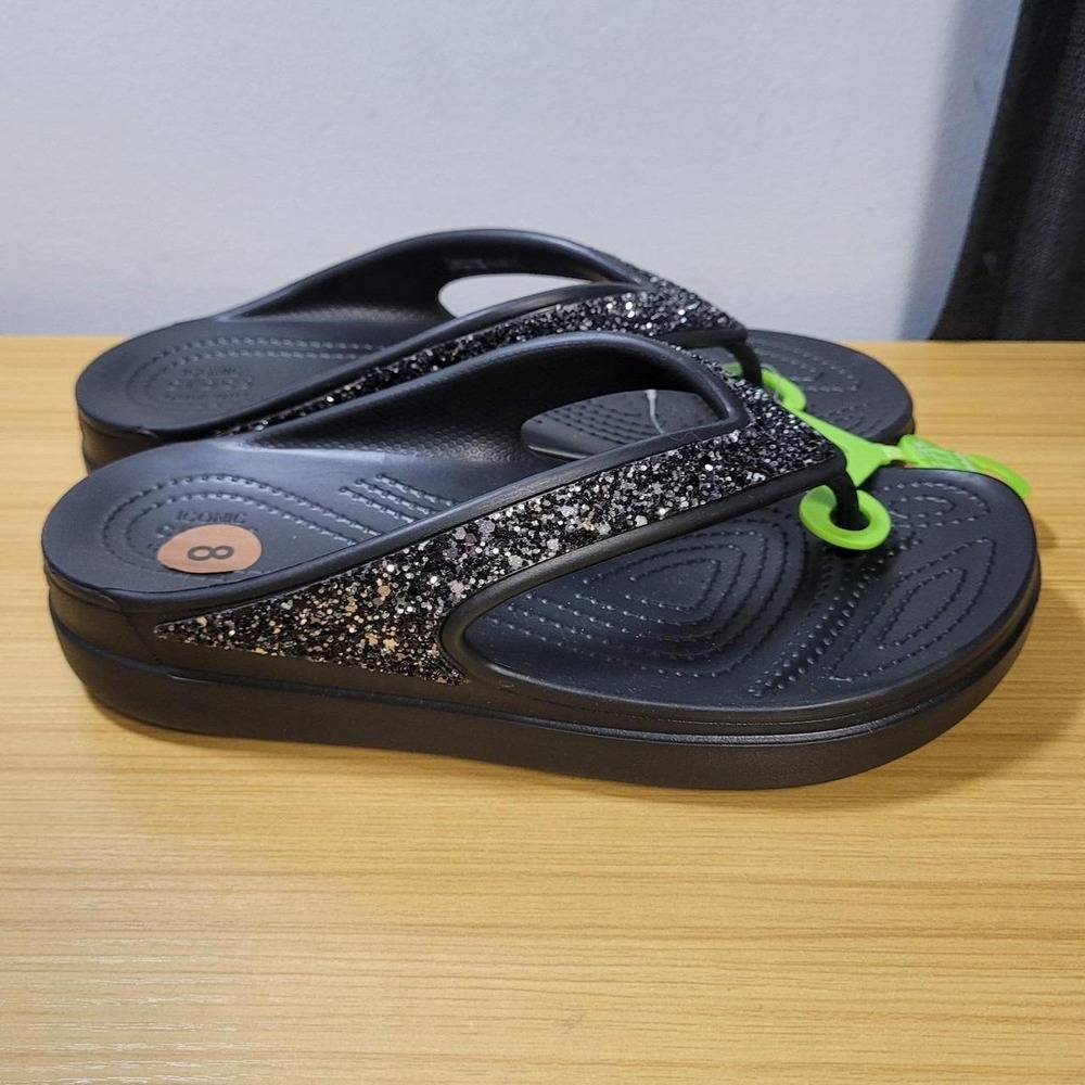 Crocs Sloane Glitter Black Flip Flop Wedge Sandal Women Size 8